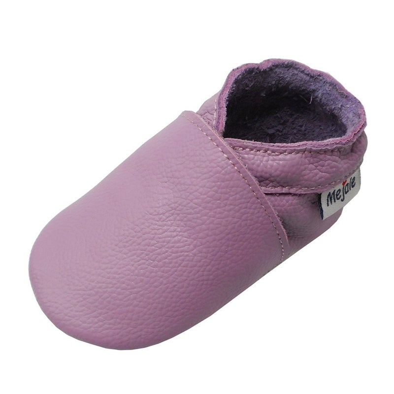 Mejale Baby Soft Soled Leather Moccasins Anti-Slip Infant Toddler Shoes First Walkers(Light Purple,12-18 Mos) - Image 1